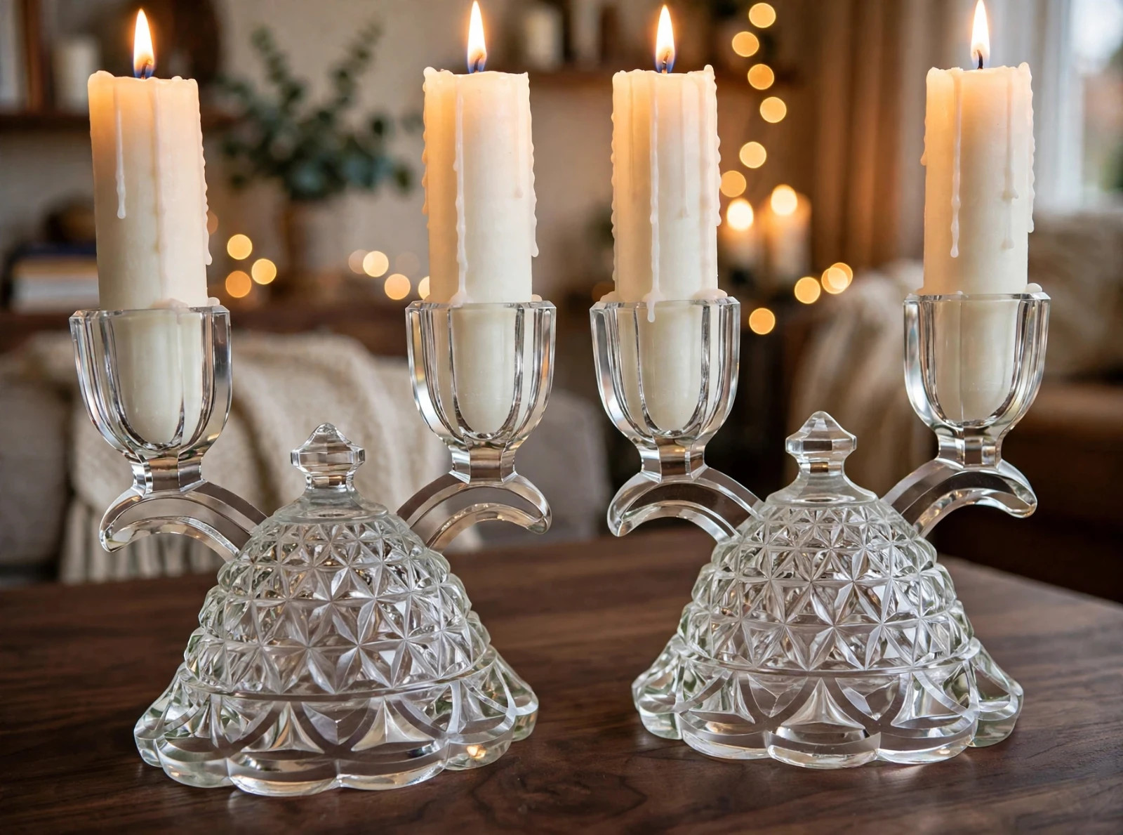 Vintage Imperial Glass Pair Double Candle Holders Clear Vintage Imperial Glass Pair Double Candle Holders Clear