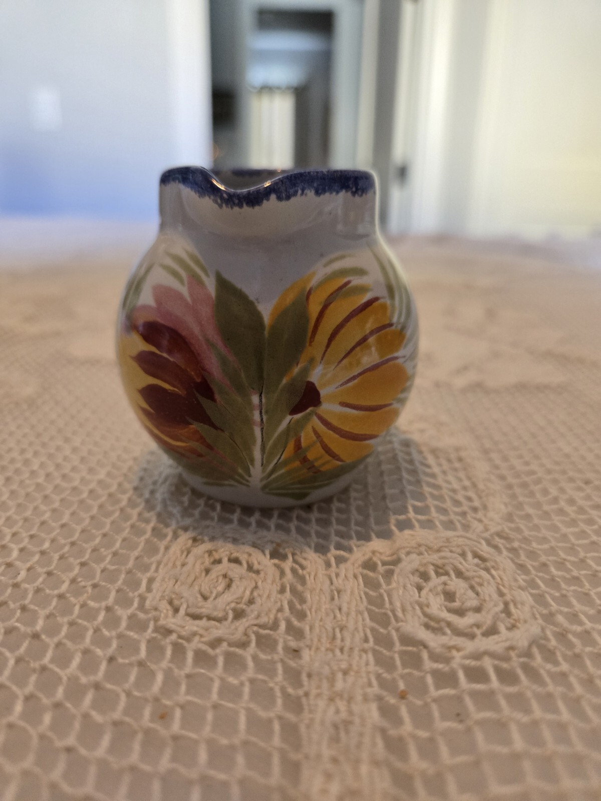 Vintage Henriot  Quimper Faience Pottery Cream Pitcher 2 3/4” Signature 