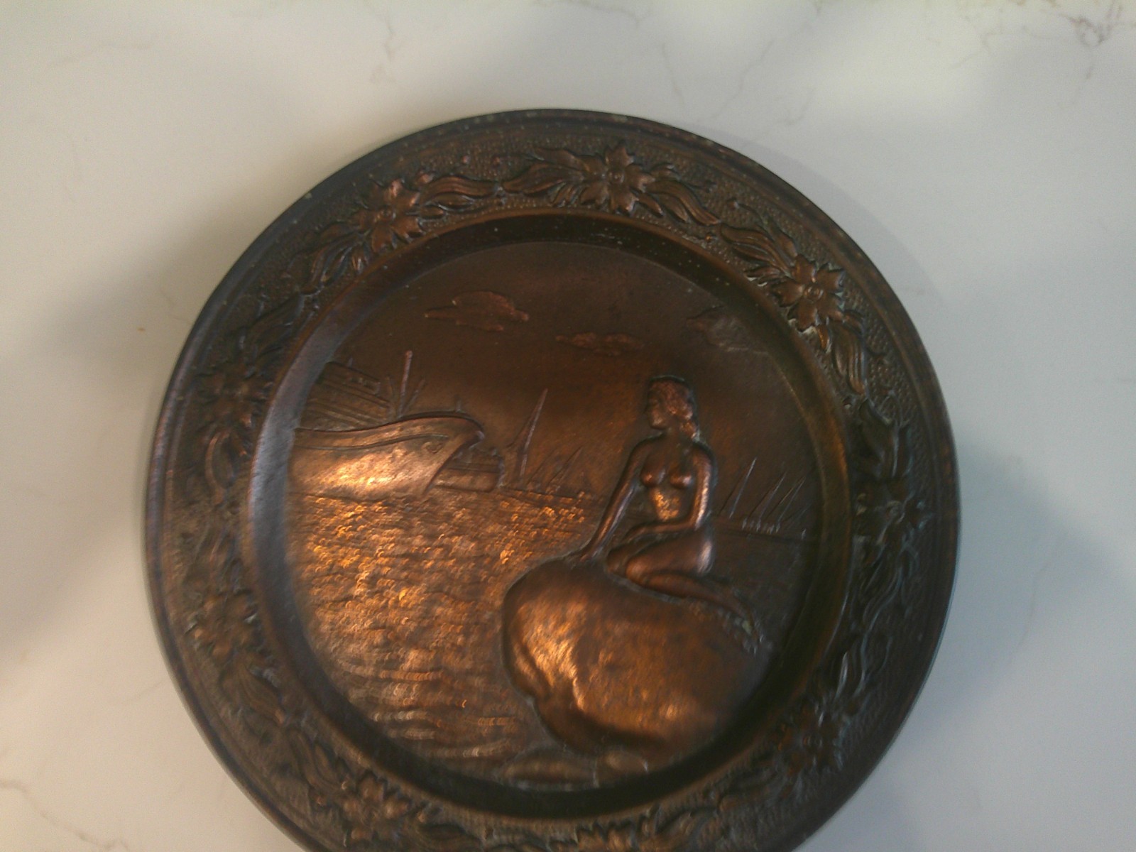 Vintage Little Mermaid of Copenhagen Souvenir Hanging Plate Copper Finish 10”