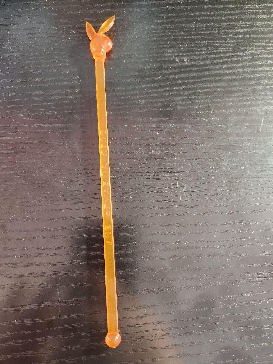 Vintage Playboy Club Plastic Rabbit Head Swizzle Stir Stick Orange Amber Barware