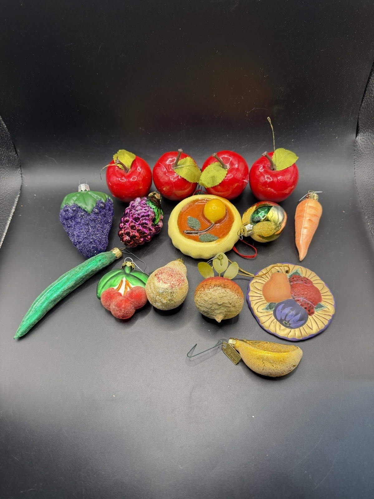 15 Pc Vintage Fruit Vegetable Christmas Ornaments Lot Kurt Adler Glass 