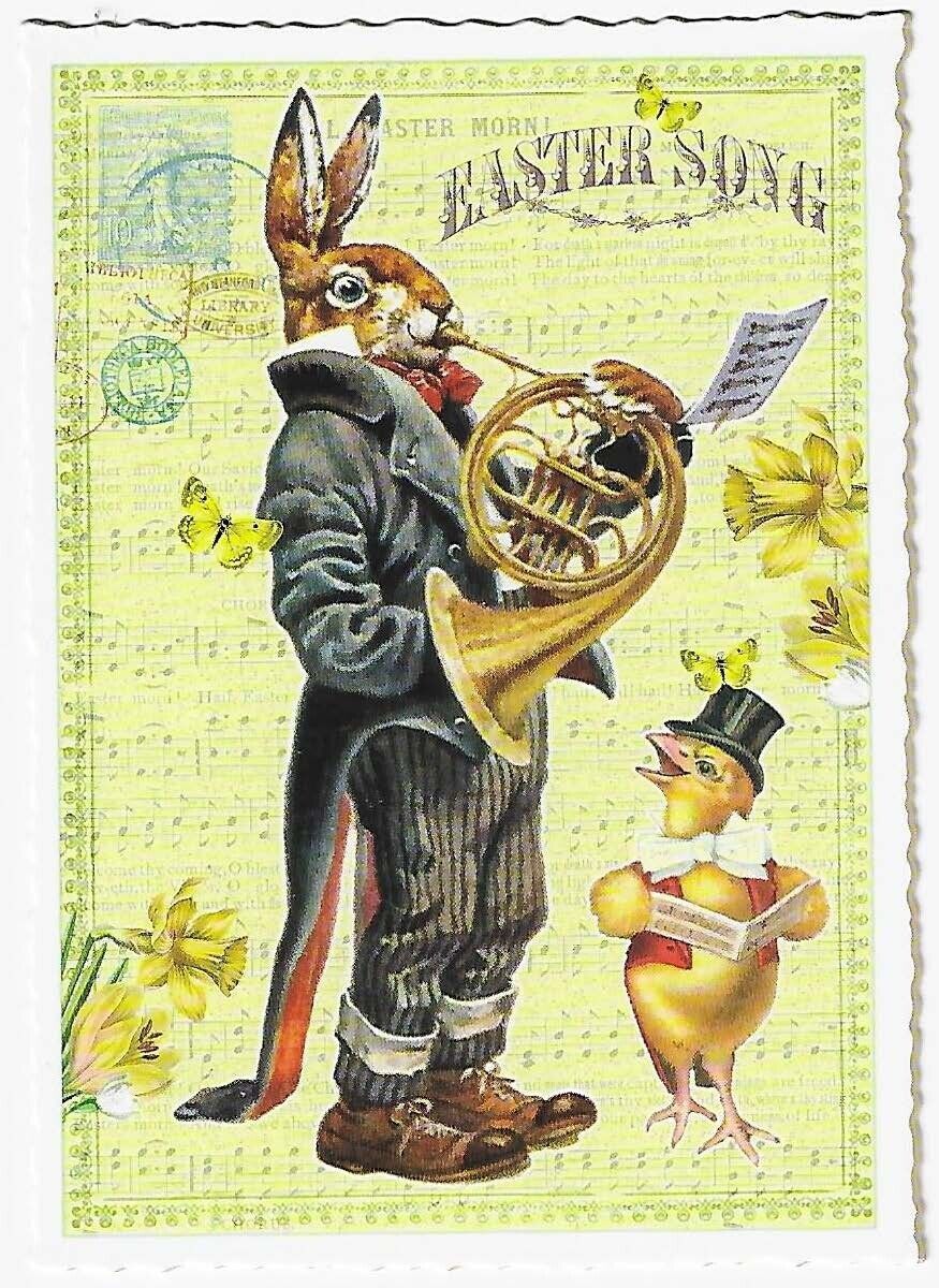 Postcard Glitter Tausendschoen Easter Rabbit Double French Horn Postcrossing