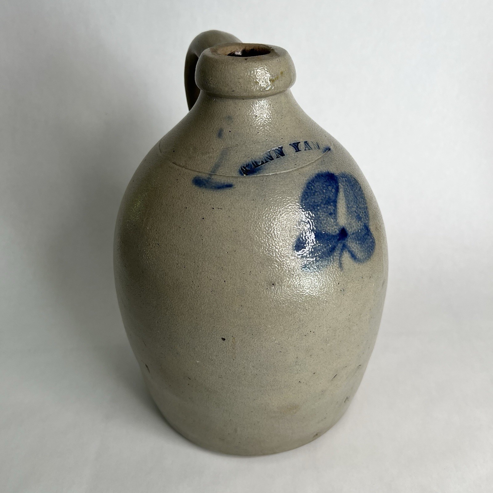 Antique Penn Yan Stoneware Jug Salt Glaze Blue Painted Floral New York Mantell