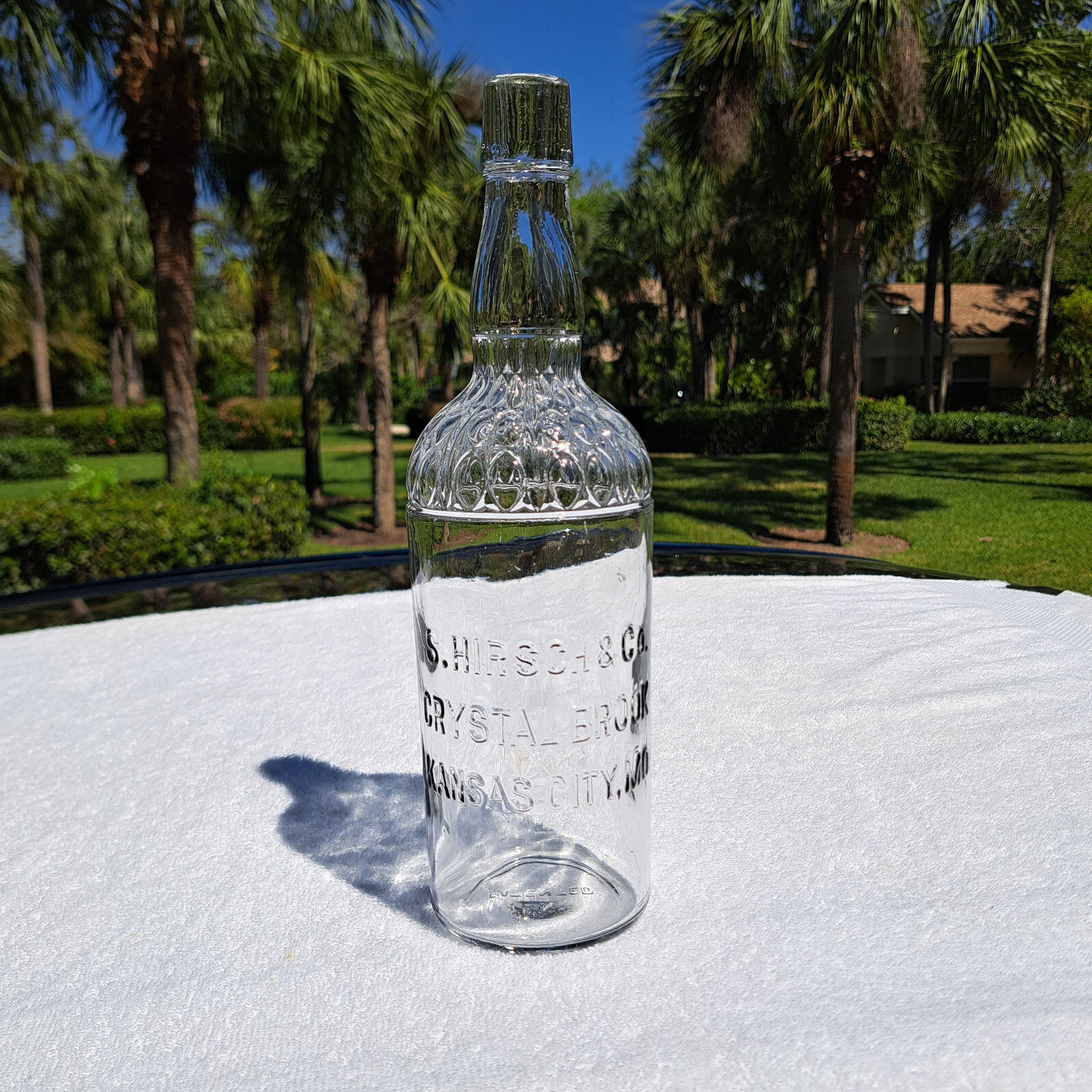 1887-1908 S HIRSCH CRYSTAL BROOK KANSAS CITY WHISKEY ANTIQUE BOTTLE 11 3/4
