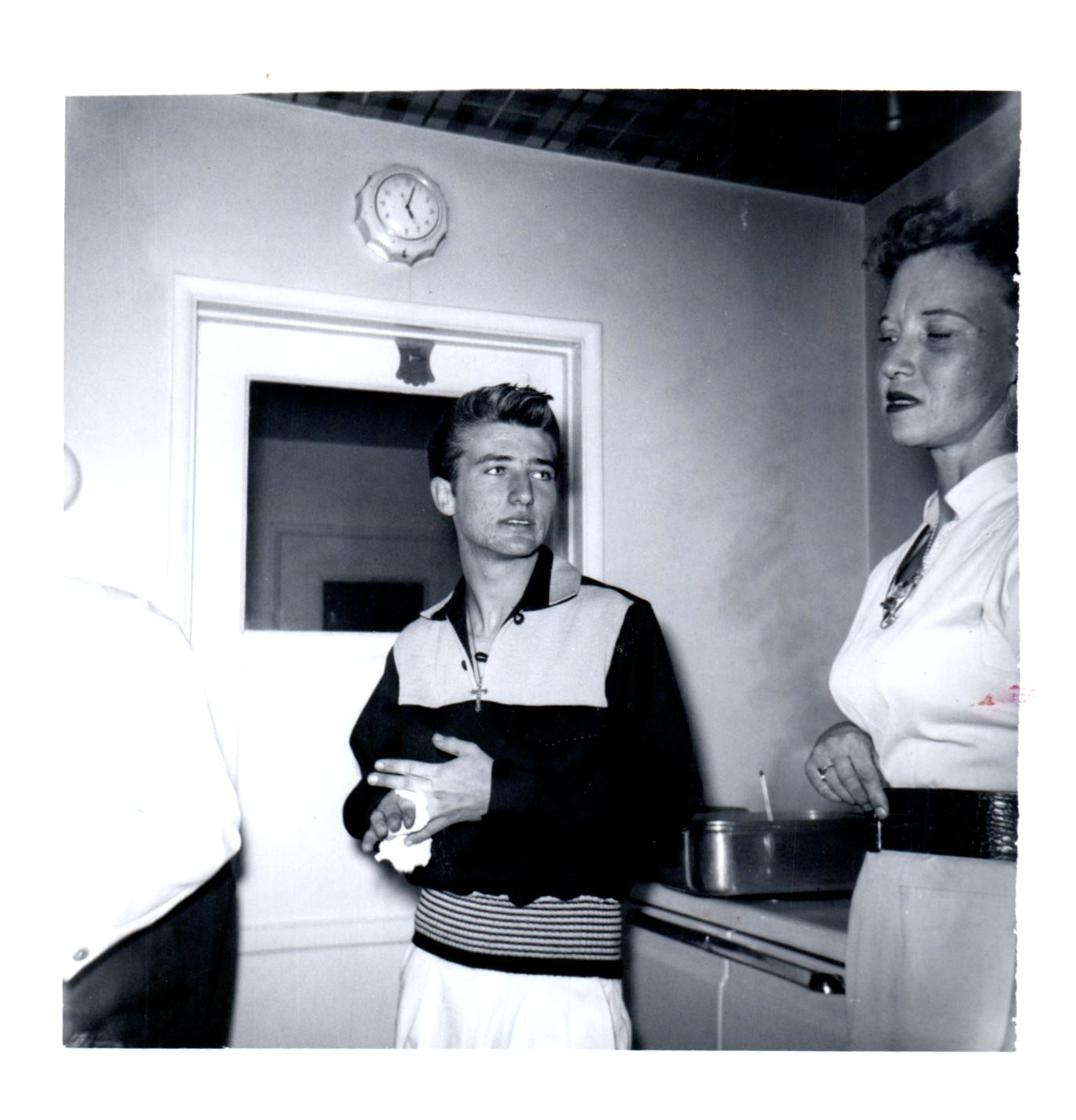 1950s Handsome Young Man Stylish Outfit Indoors Clock Vintage Photo