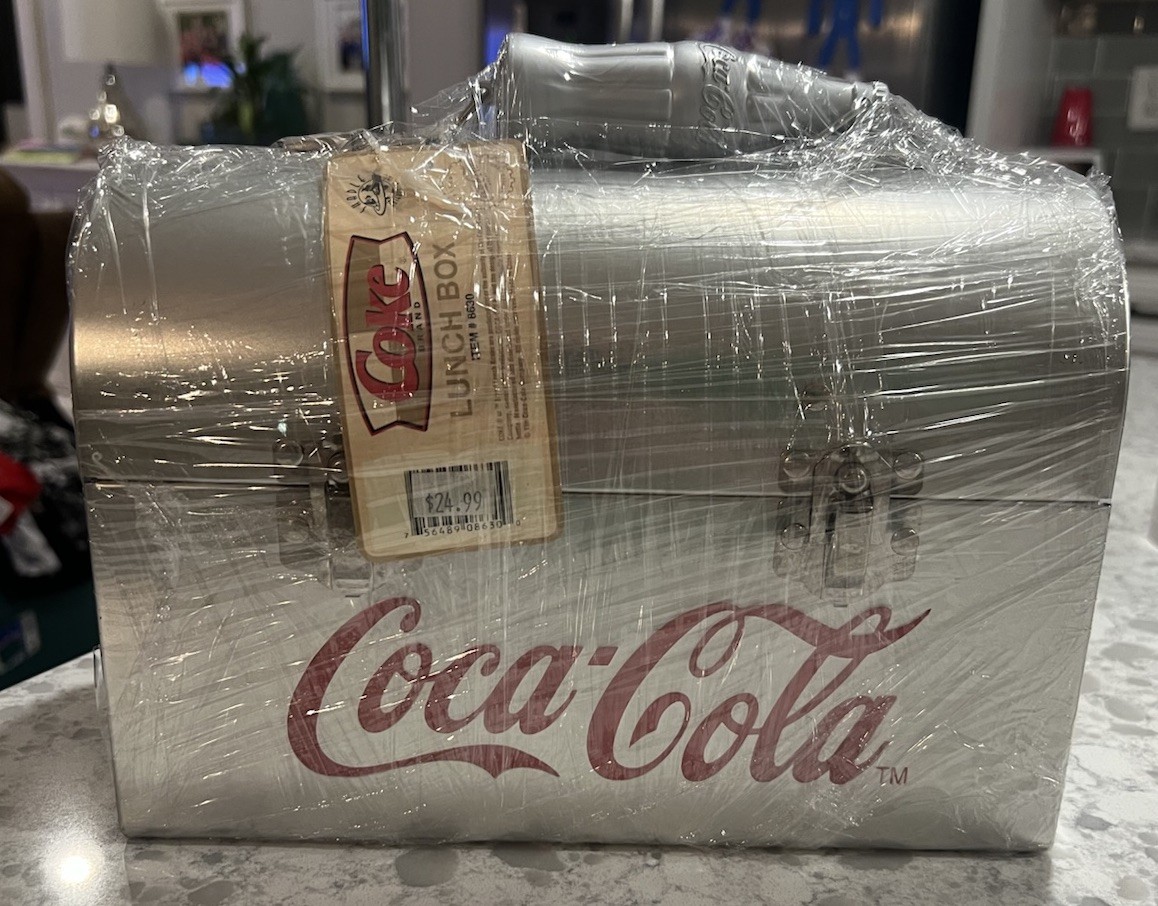 Collectible Coca Cola Metal Lunch Box,Silver Tone/Coke Bottle Handle NWT Sealed.