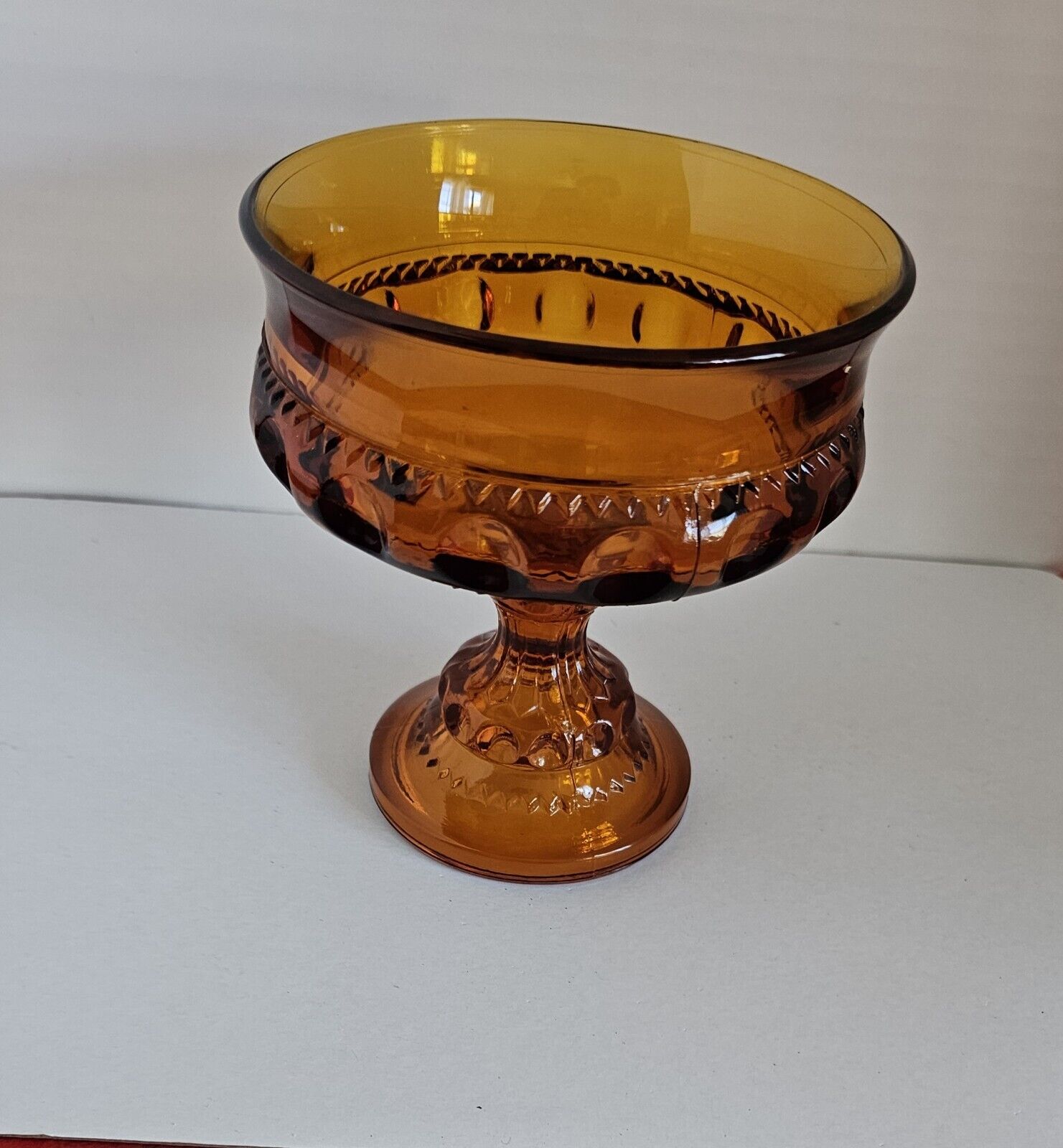  Indiana Glass  Co. Amber Kings Crown Thumbprint Compote Candy Dish 