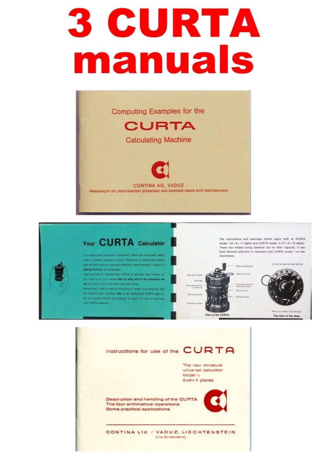 Curta Calculator manuals (package deal of 3 different prints)