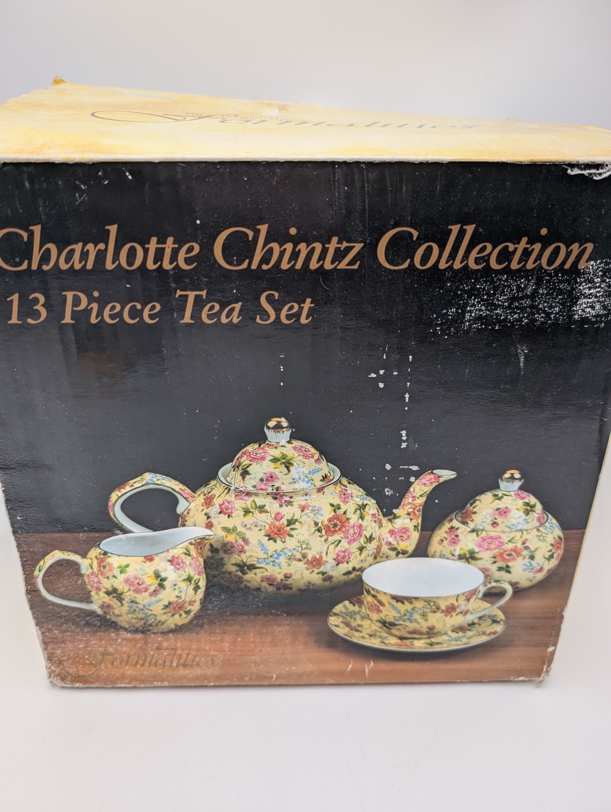 VTG Charlotte Baum Brothers China Yellow & Pink Chintz Floral 13 Pc Set Cups Tea VTG Charlotte Baum Brothers China Yellow & Pink Chintz Floral 13 Pc Set Cups Tea