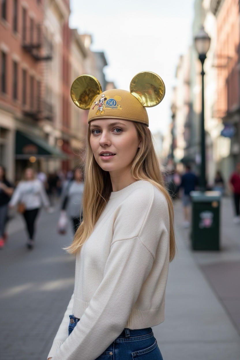 Vitg Disney 50th Anniversary Mickey Mouse Gold Ears ADULT Cap Hat “Lea” On Back