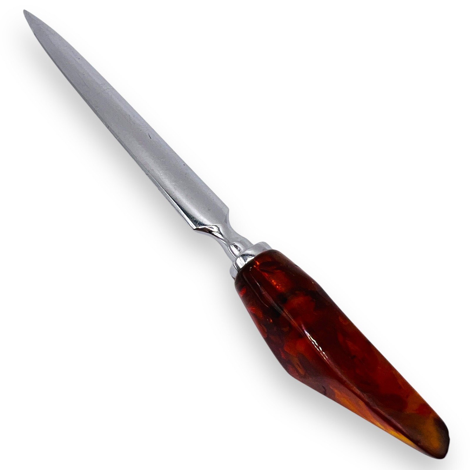 Vintage Natural Real Baltic Amber Polished Stainless Steel Letter Opener 6.5\
