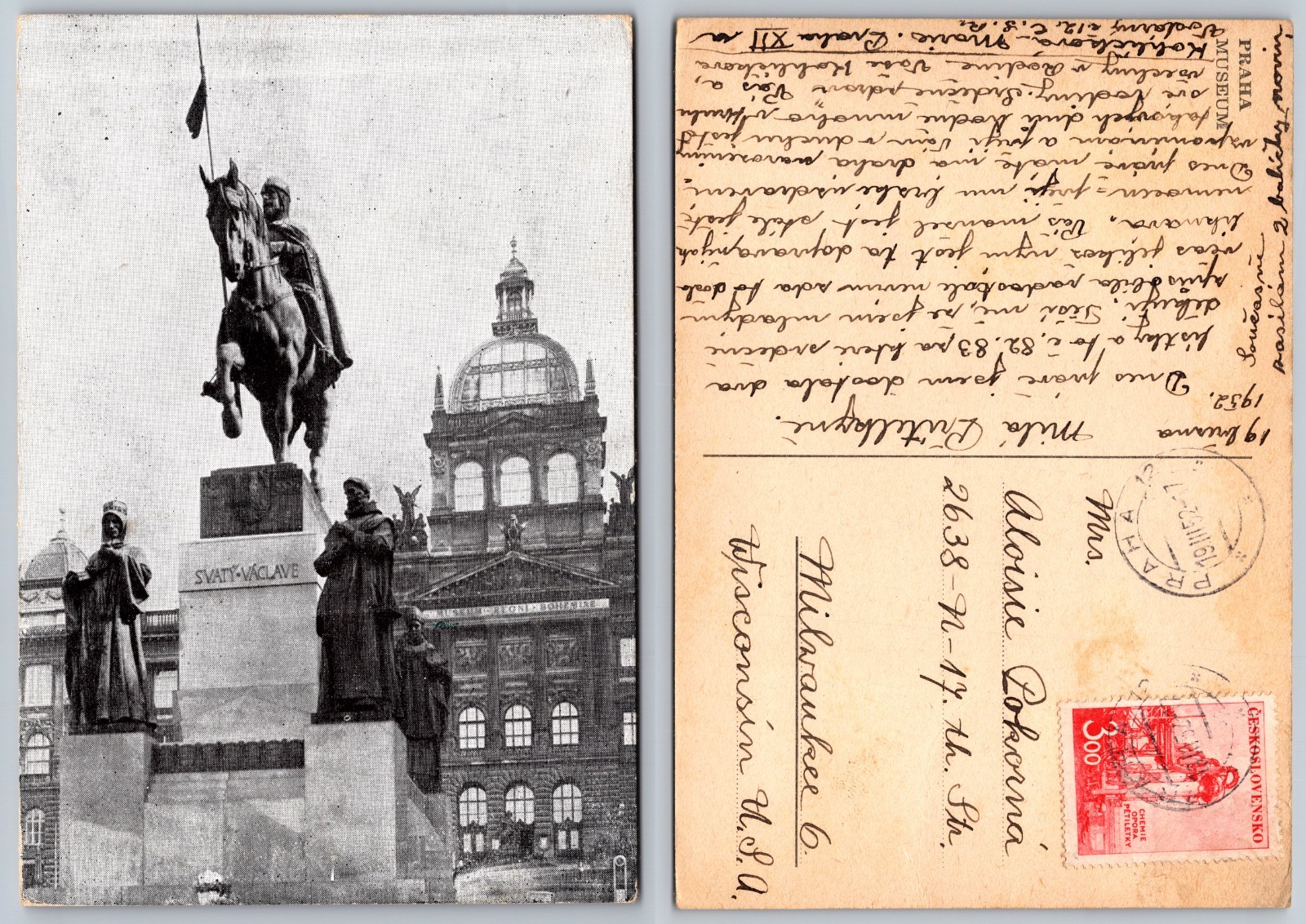 Continental Saint Wenceslas Statue Postcard