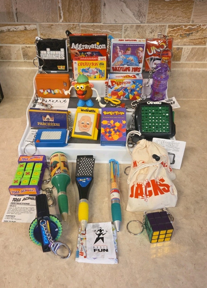 Basic Fun Miniature Game Toy Keychains Hasbro Mattel Board Games +3 Lot Of 19