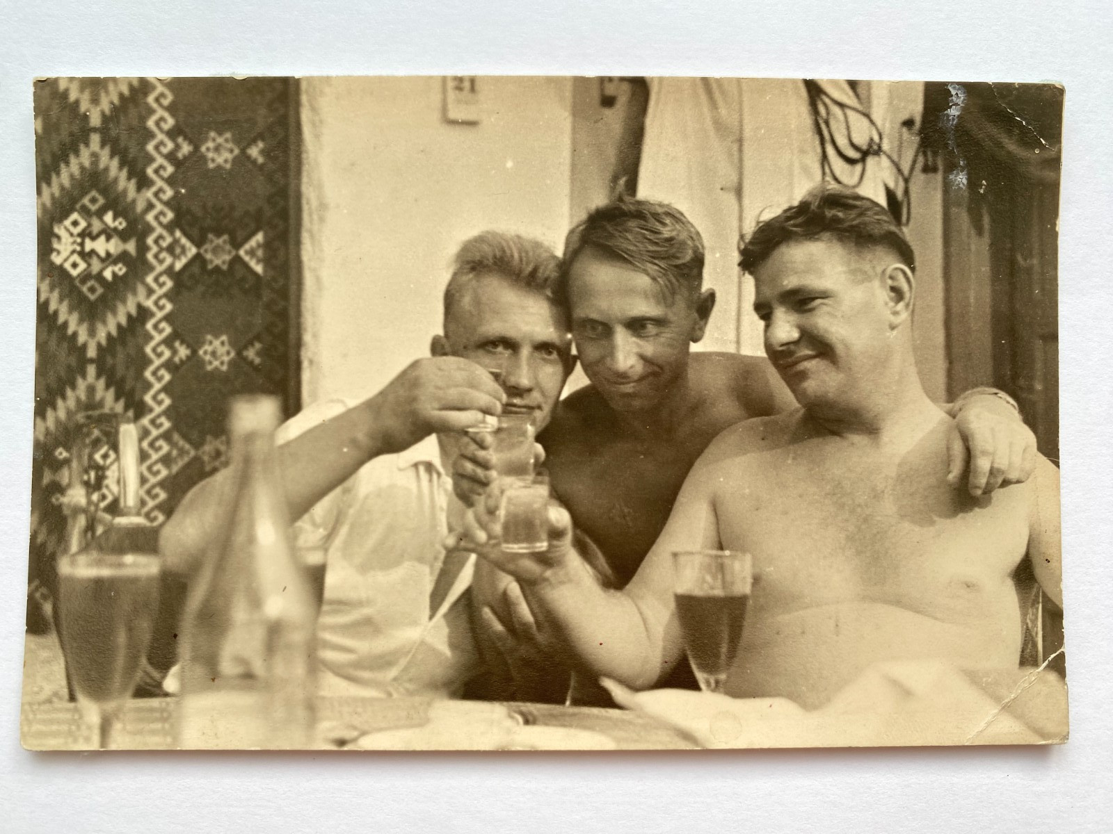 Handsome young men hugs naked torso affectionate guys gay interest Vintage Photo