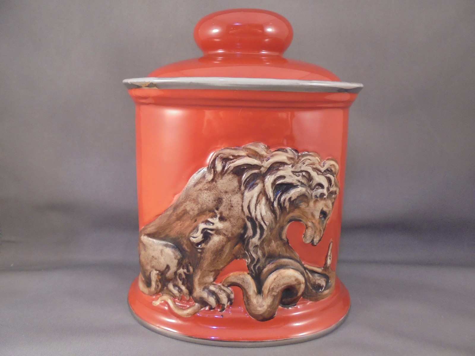 Scarce Antique Vintage Noritake Porcelain Blown Out Mold Lion Snake Humidor READ