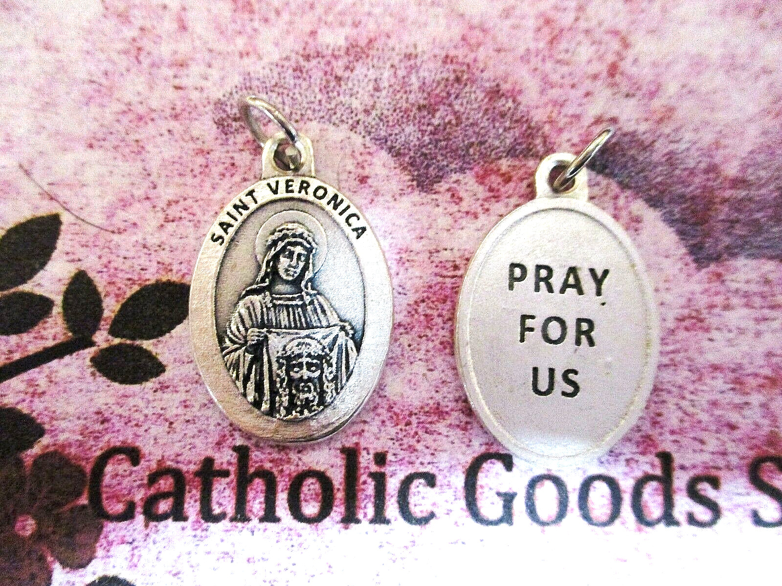 Saint St. Veronica + Pray for Us  - Silver tone Oxidized 1 inch Medal 