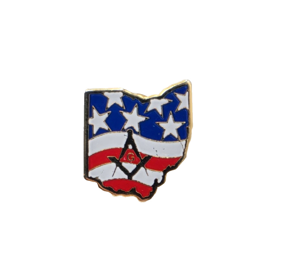 Vintage Ohio Masonic Freemason Lapel Pin American Flag Square Compass G