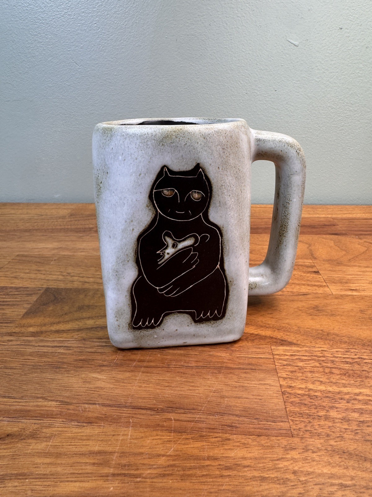 Mara of Mexico Art Pottery Black Cat Mug Stoneware 12 Oz Sturdy Excellent Square