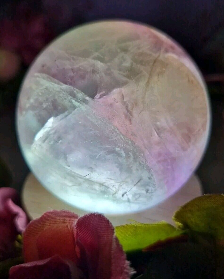 Beautiful Pastel Fluorite Crystal Sphere With Rainbows 57mm 327g & Light Stand