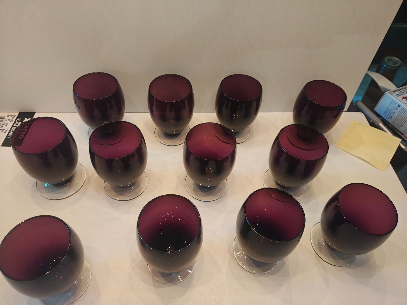 12 Vintage Anchor Hocking Amethyst footed tumbler, stemless with clear base 12 Vintage Anchor Hocking Amethyst footed tumbler, stemless with clear base