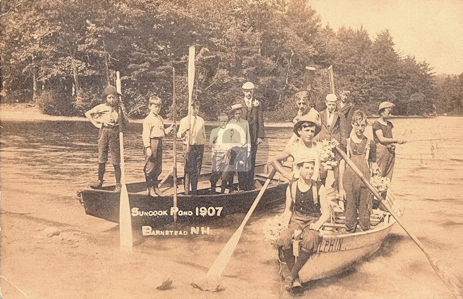 Barnstead NH New Hampshire Children Canoeing Suncook Pond 1907 RPPC COPY Barnstead NH New Hampshire Children Canoeing Suncook Pond 1907 RPPC COPY