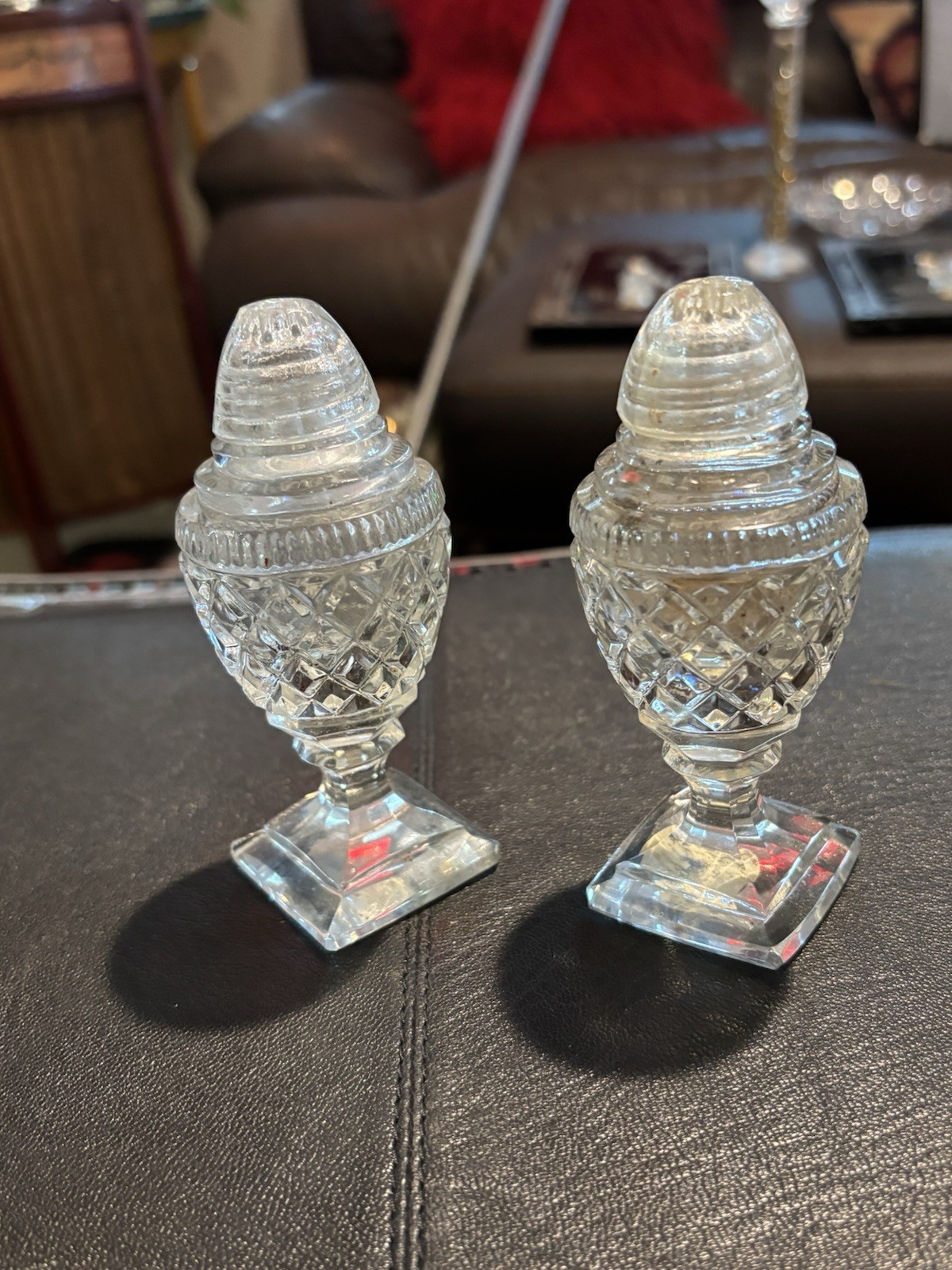 Vintage Pressed Lead CrystalSalt and Pepper Shakers