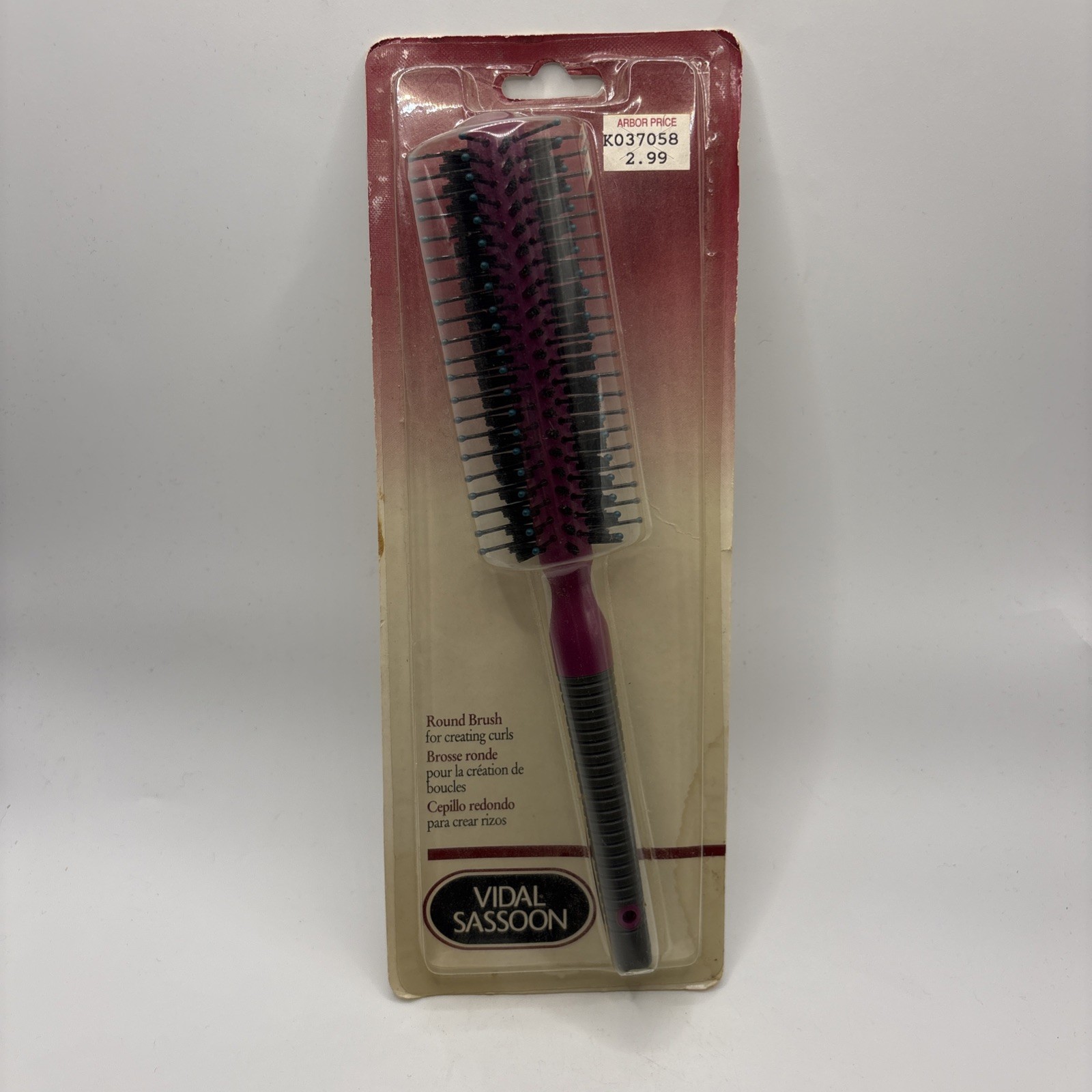 Vtg 1995 Vidal Sassoon Round Nylon Brush Model 7022 Purple Deadstock NOS