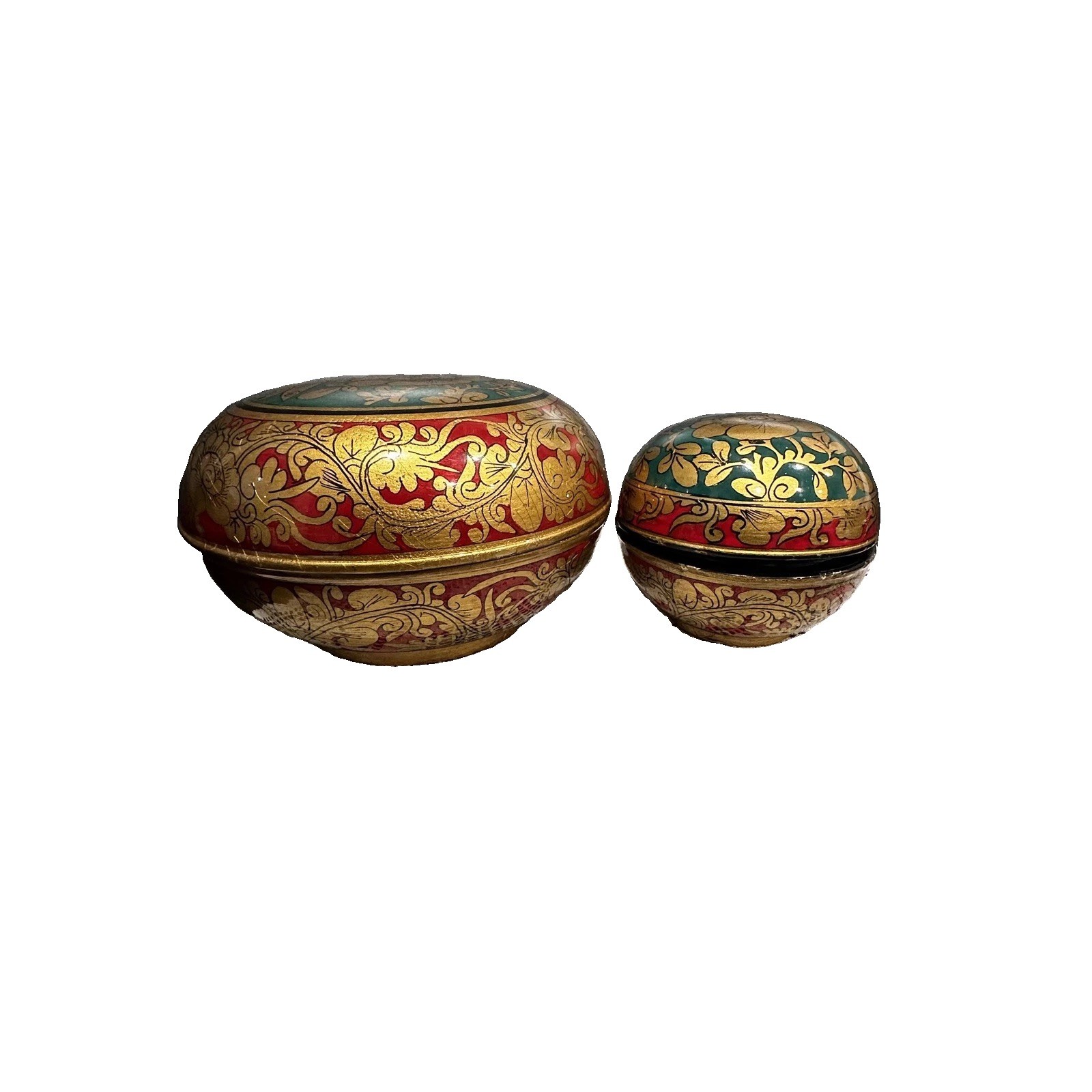 Vintage Hand Painted Wooden Trinket Boxes – Set of 2