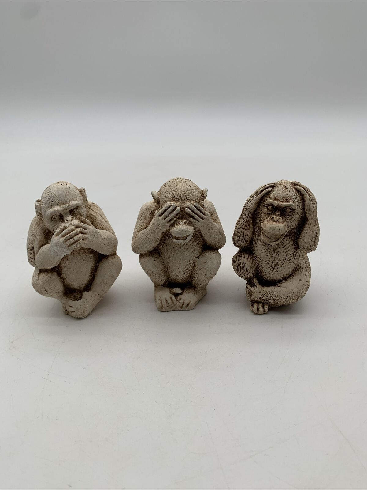 3 Wise Monkeys Vintage See, Speak, Hear No Evil Figurines Chimps 3.5” Set