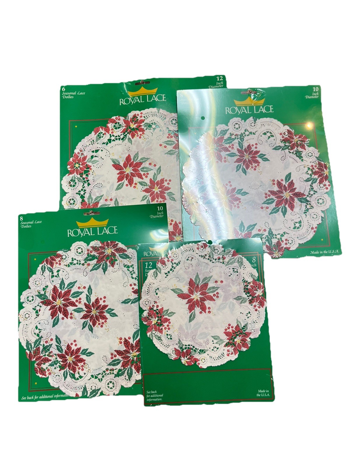 Vintage Royal Lace Paper Doilies Poinsettia Holiday Seasonal & Placemats 4 new 