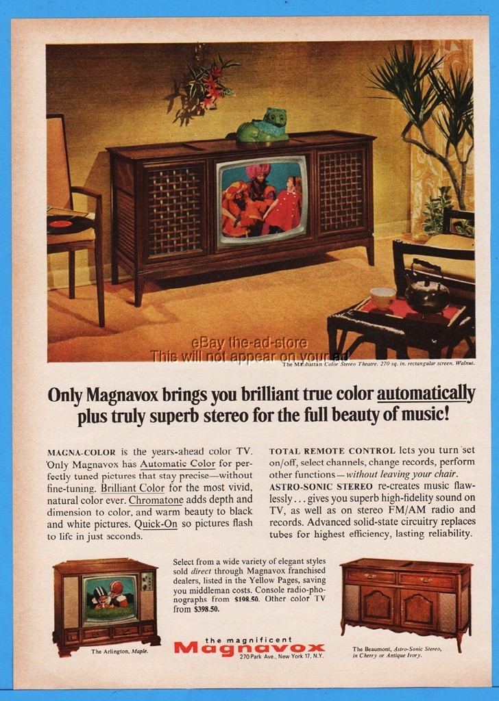 1967 Magnavox Manhattan Color Stereo Theater Television Arlington Beaumont Ad