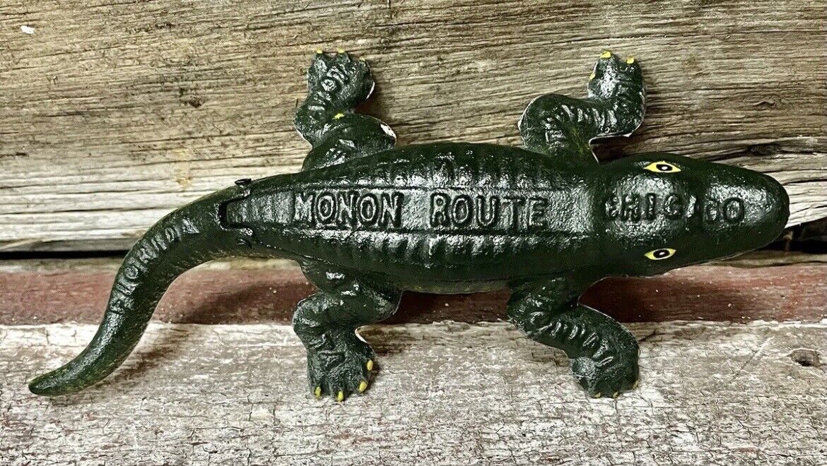MONON Midwest Railroad Route 8.25” Long Cast Iron Alligator Match Safe Holder