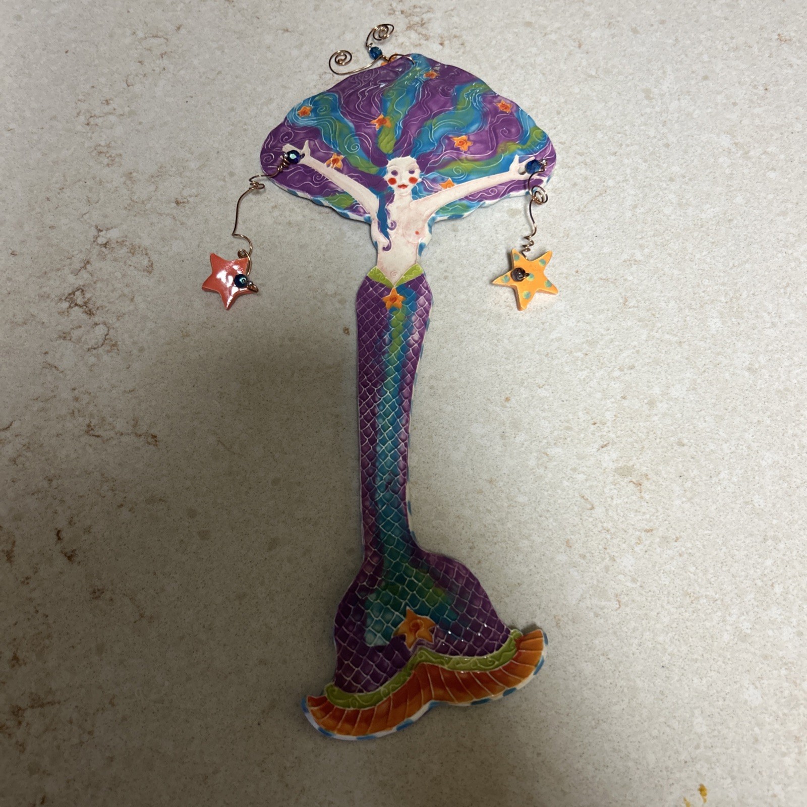 Vintage Mermaid Wall Hanging Ceramic And Copper 18” Length 8” Wide