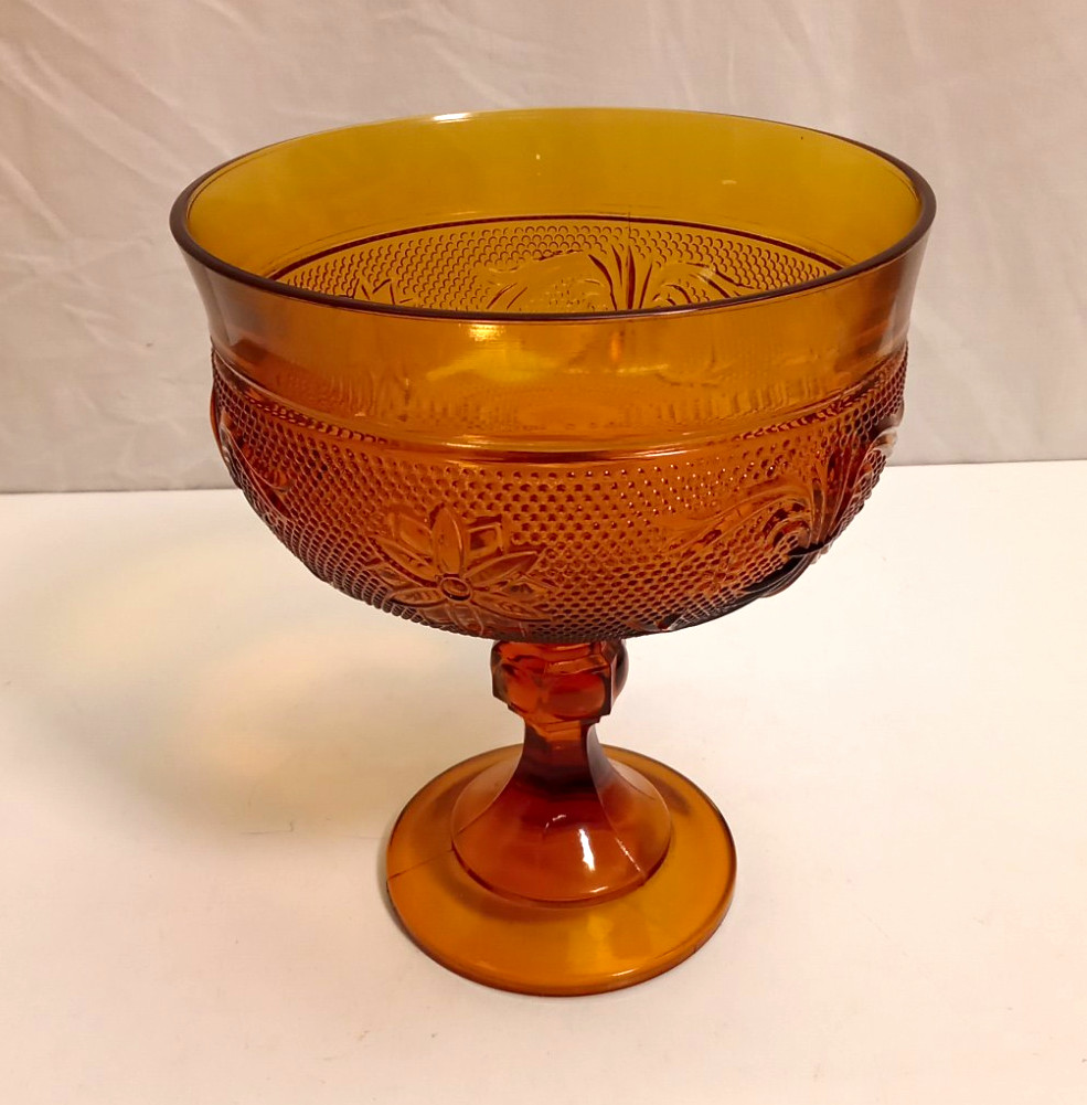 Vintage Amber Tiara Glass Footed Amber Compote Candy Dish