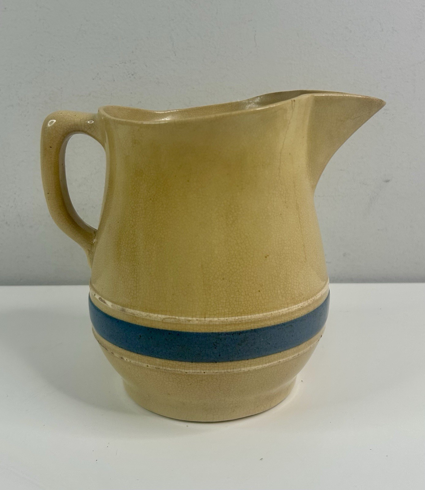 Antique Yellow Ware Pitcher Blue Band
