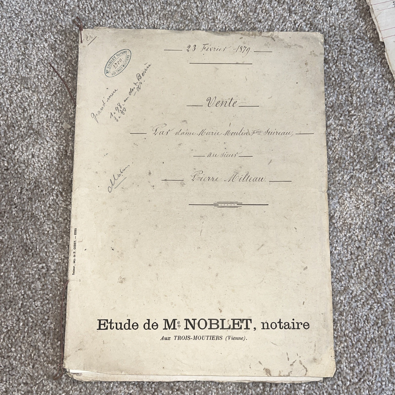 Antique Vintage French Ephemera 1879 Property Sale Document 12 Pages