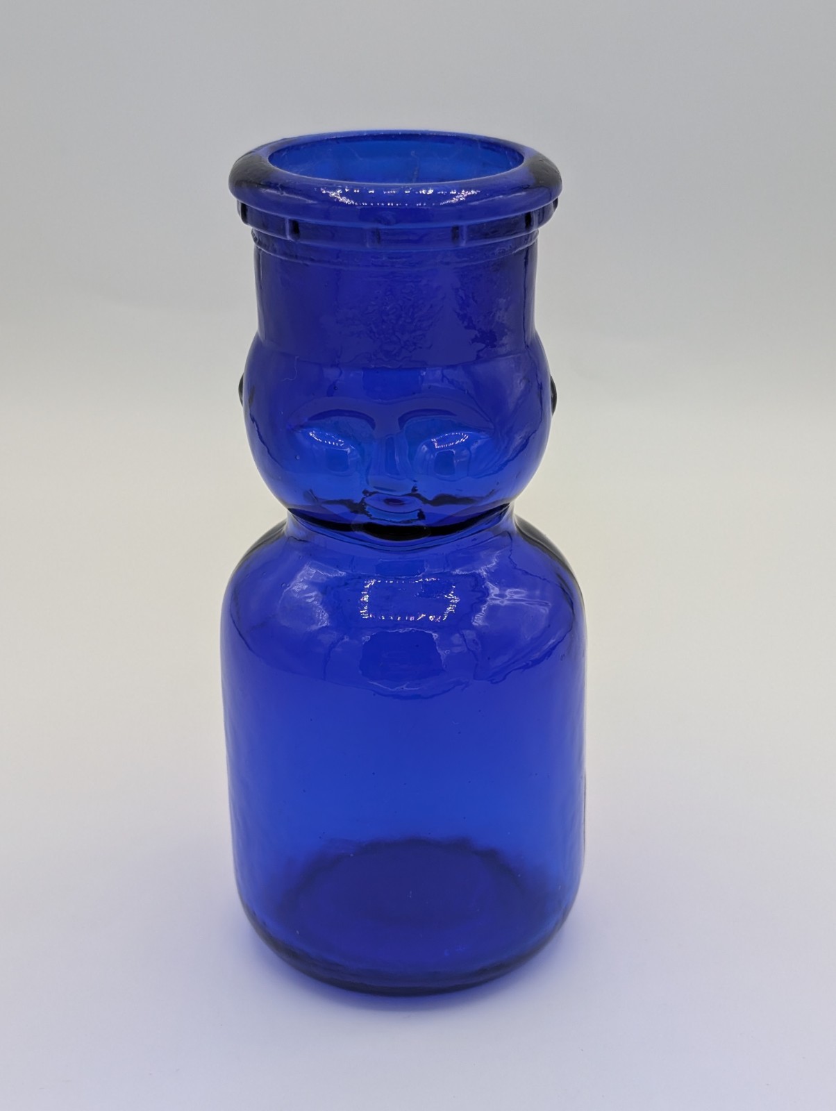 Vintage Cobalt Blue Glass  Baby Face Milk Bottle Reproduction Embossed Face