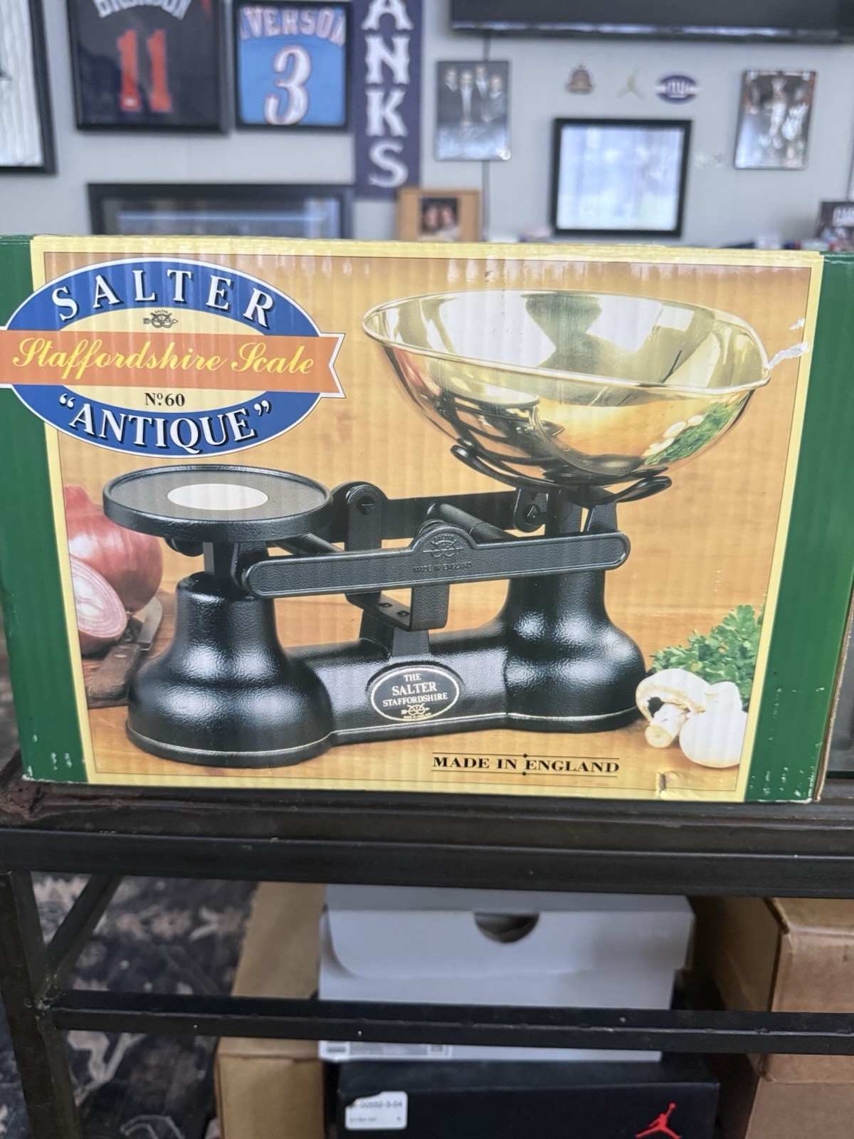 Vtg Salter Staffordshire Kitchen Scale Black Cast Iron Brass Bowl