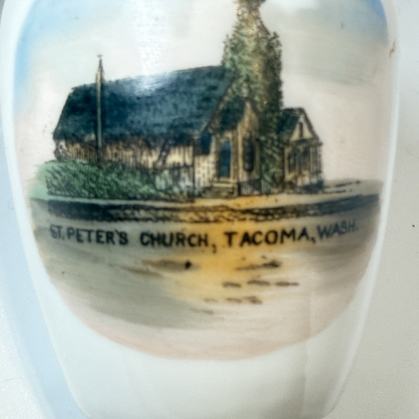 TACOMA WA WASHINGTON Antique ST PETERS CHURCH Souvenir PAINTED TRINKET TACOMA WA WASHINGTON Antique ST PETERS CHURCH Souvenir PAINTED TRINKET