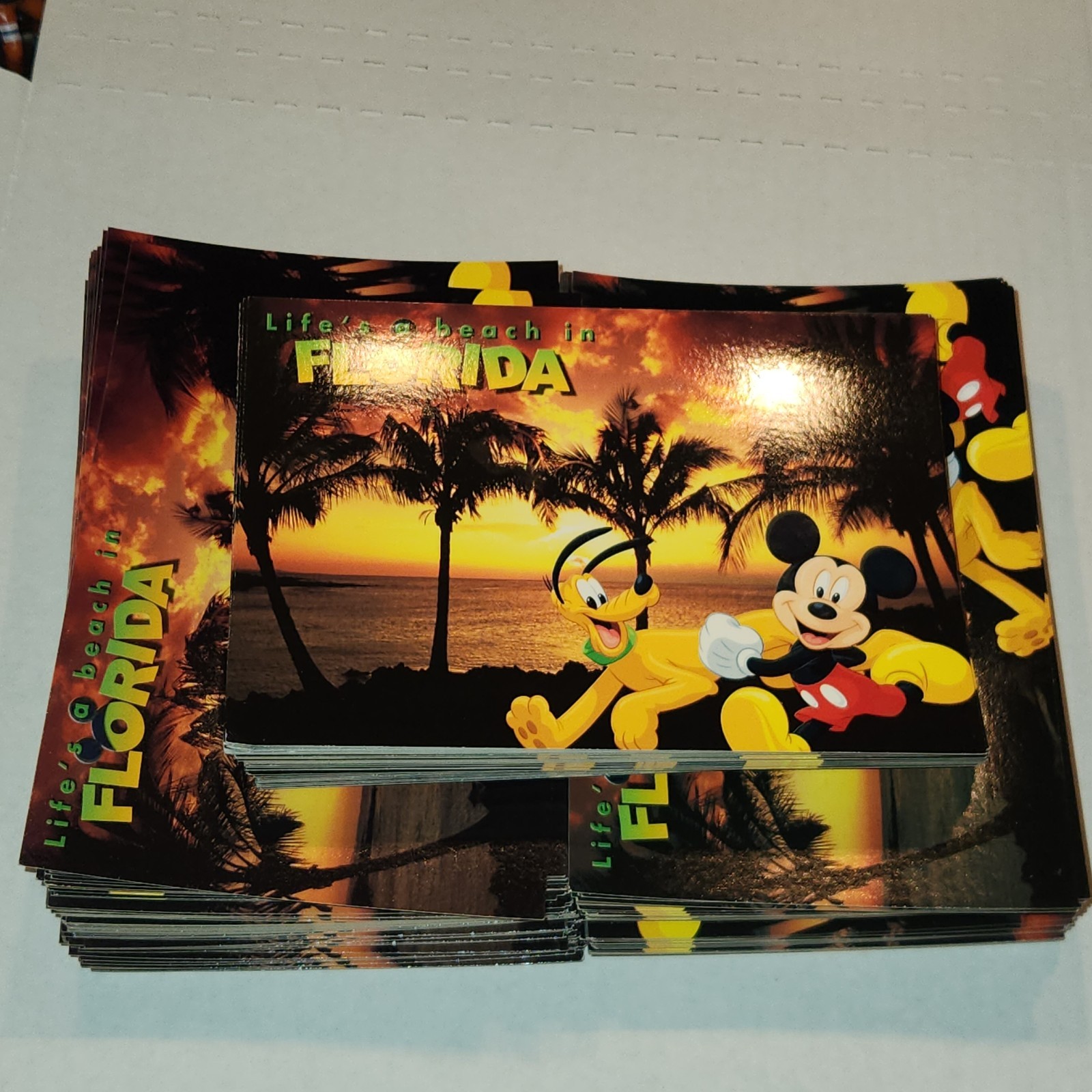 255x Old Stock Disney Mickey and Pluto Life\'s a Beach in Florida Sunset Postcard