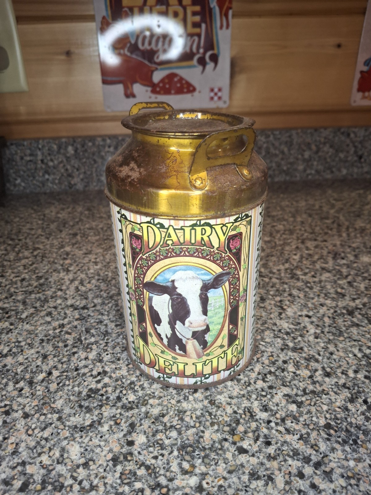 Vintage Dairy Delite Tin Milk Cow Canister Tin