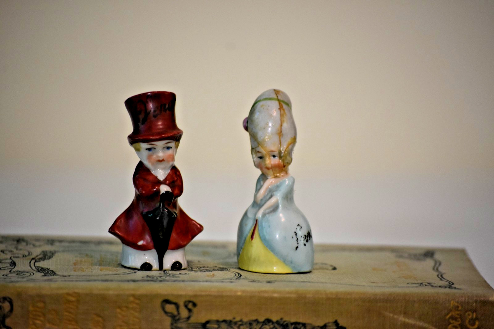 Vintage Miniature Porcelain Gentleman & Lady Figurines Japan Occupied Era Style