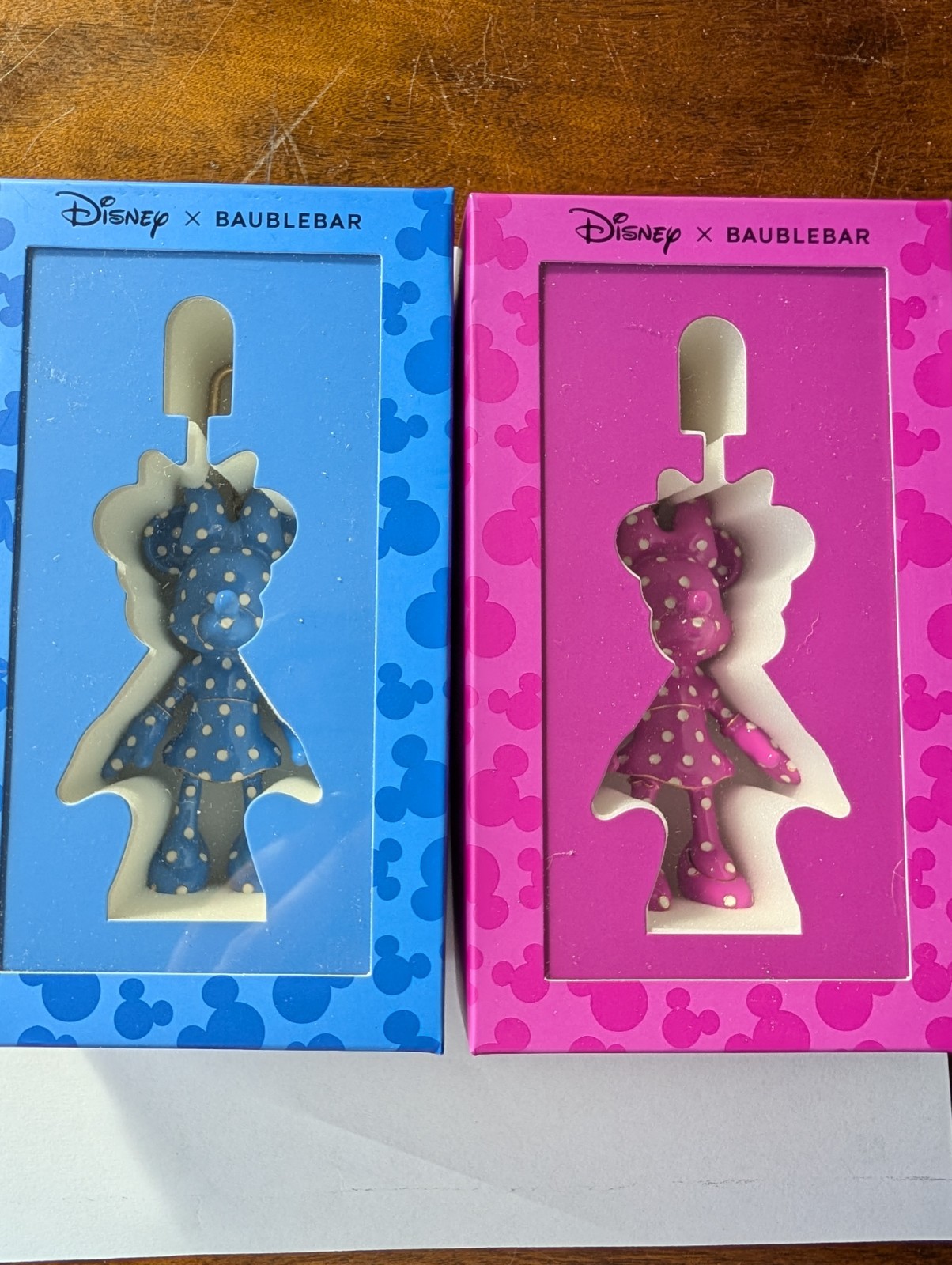 Disney X Baublebar Pink/Blue White Polka Dot Minnie Mouse Keychain Bag Charm   