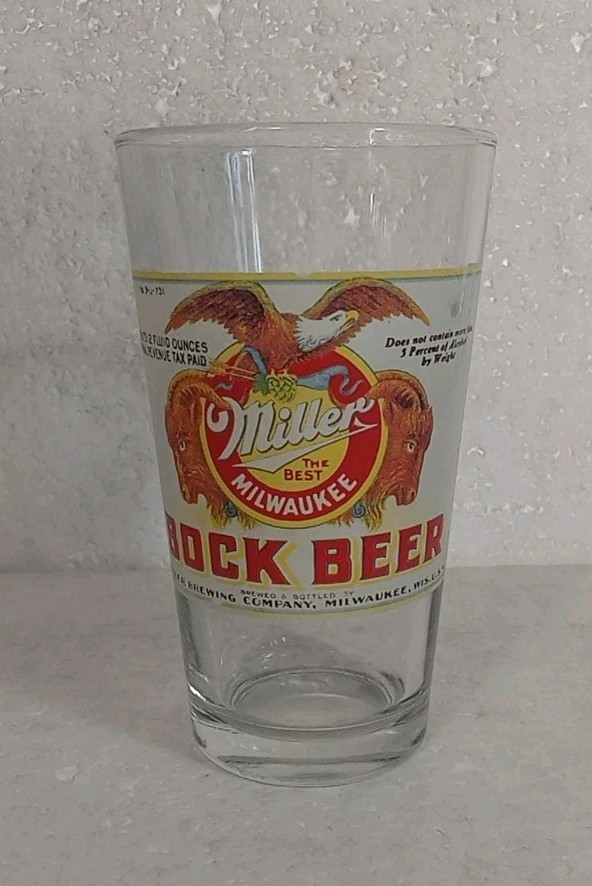 The Miller Brewing Co Miller Bock Beer Pint Glass Retro Logo 12oz See Pictures 