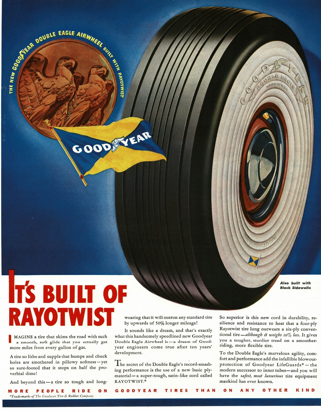 1938 Goodyear Tires Double Eagle Airwheel Whitewall tire WSW Vintage Print Ad 1938 Goodyear Tires Double Eagle Airwheel Whitewall tire WSW Vintage Print Ad
