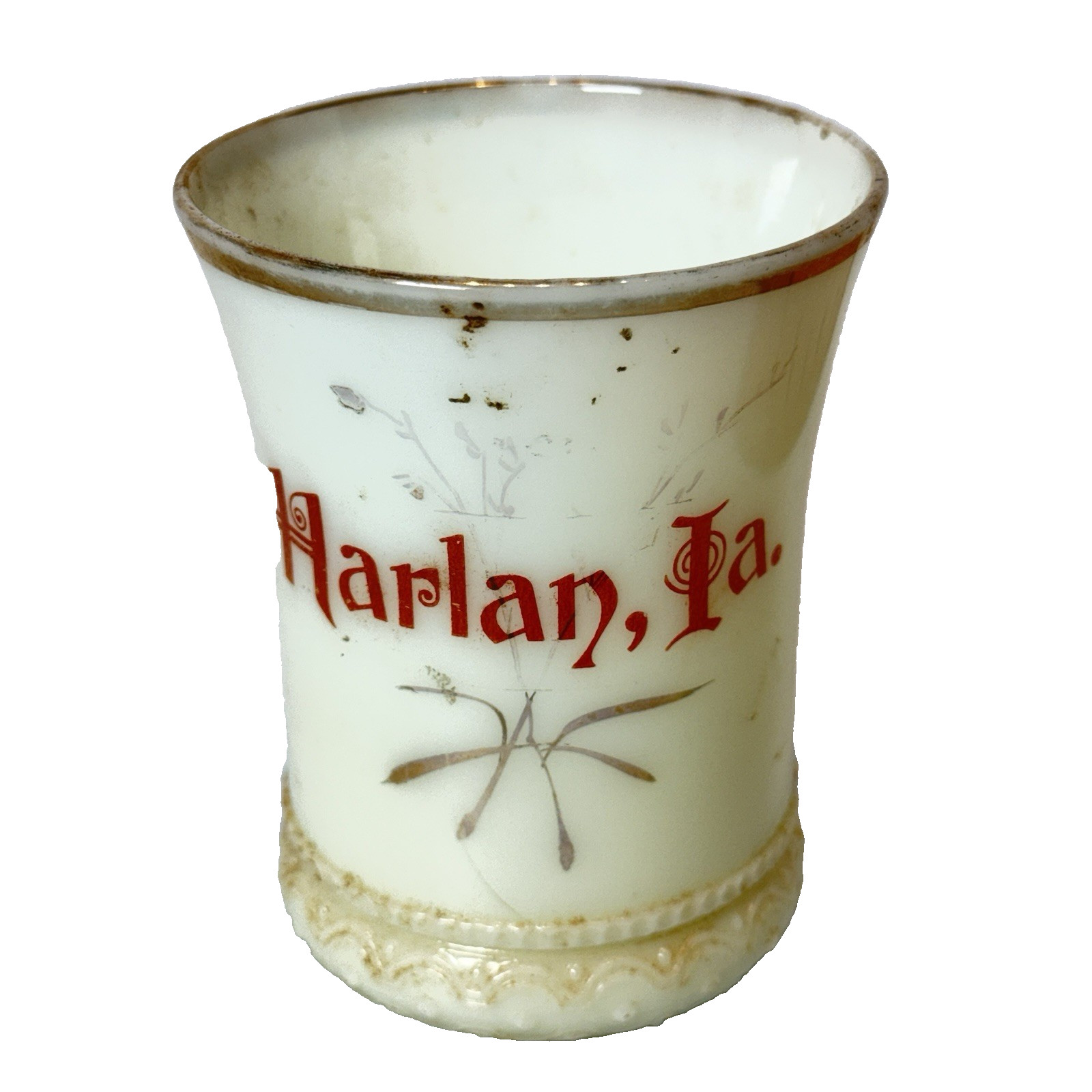 HARLAN IOWA IA Uranium Antique Custard Glass Souvenir Trinket MINI SHOT CUP