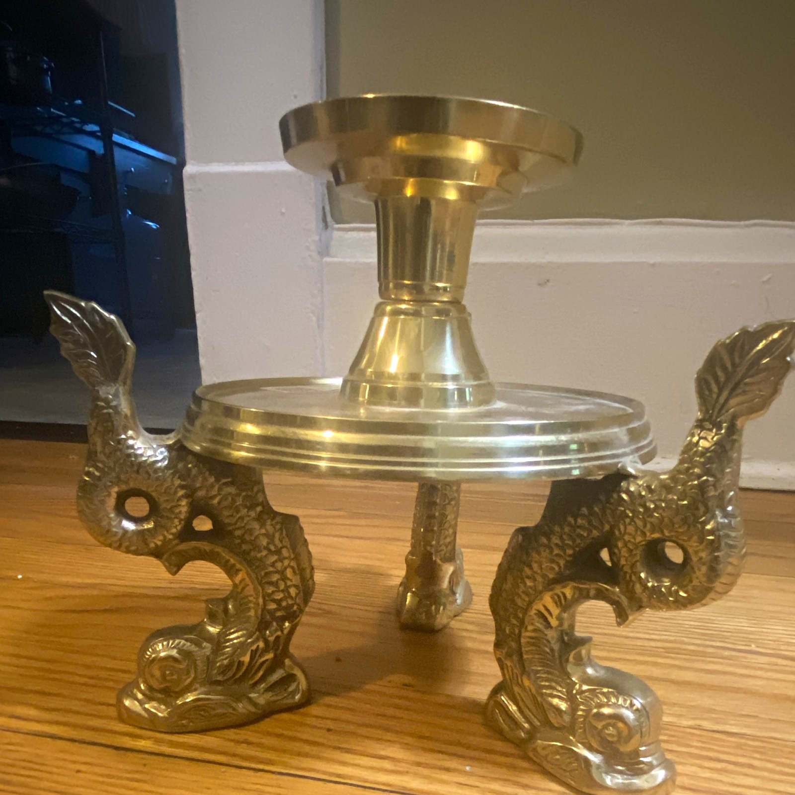 Vintage Castilian Imports Gold Mythical Sea Creatures Dolphin Candle Holder