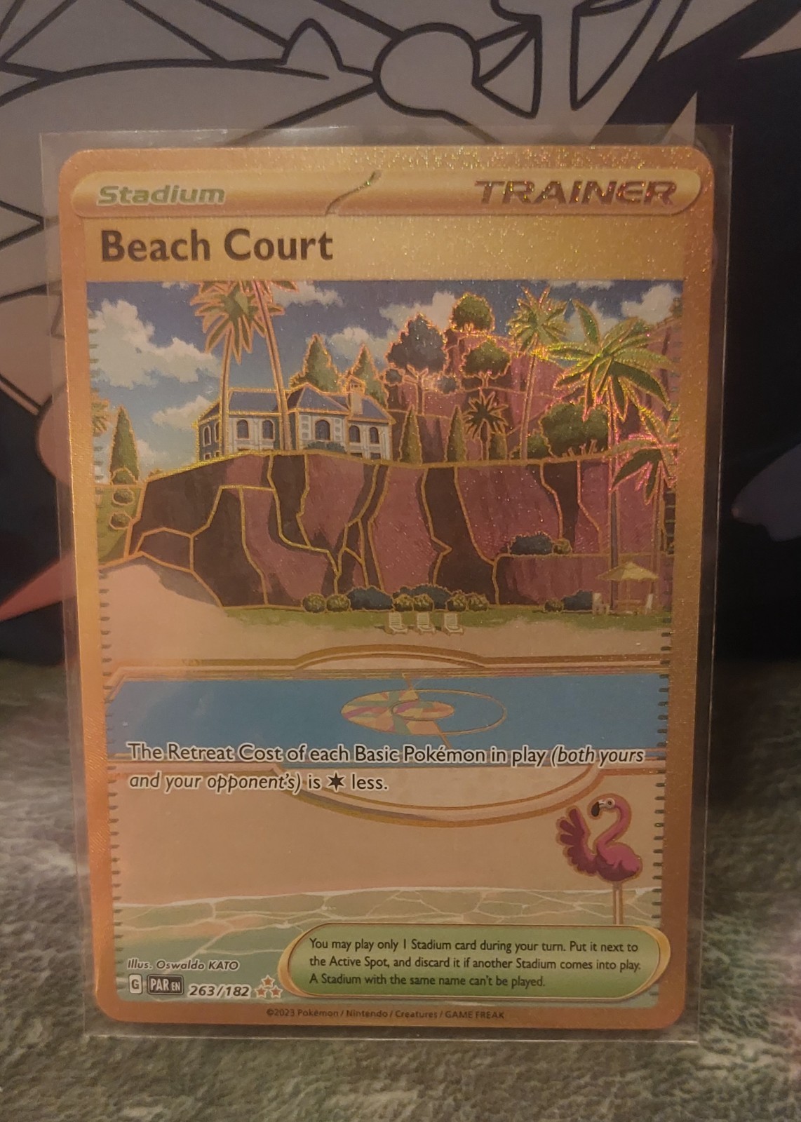 Pokémon TCG Beach Court 263/182 Paradox Rift Gold Hyper Rare NM