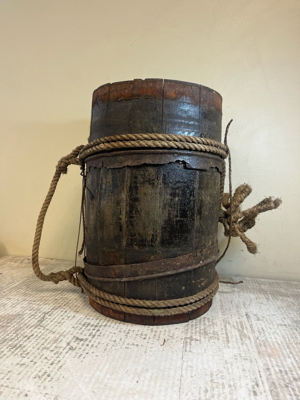 Antique Wood Banded Barrel - Whiskey Keg-Canteen - Rum- Water - 1800’s - 14”x 6”