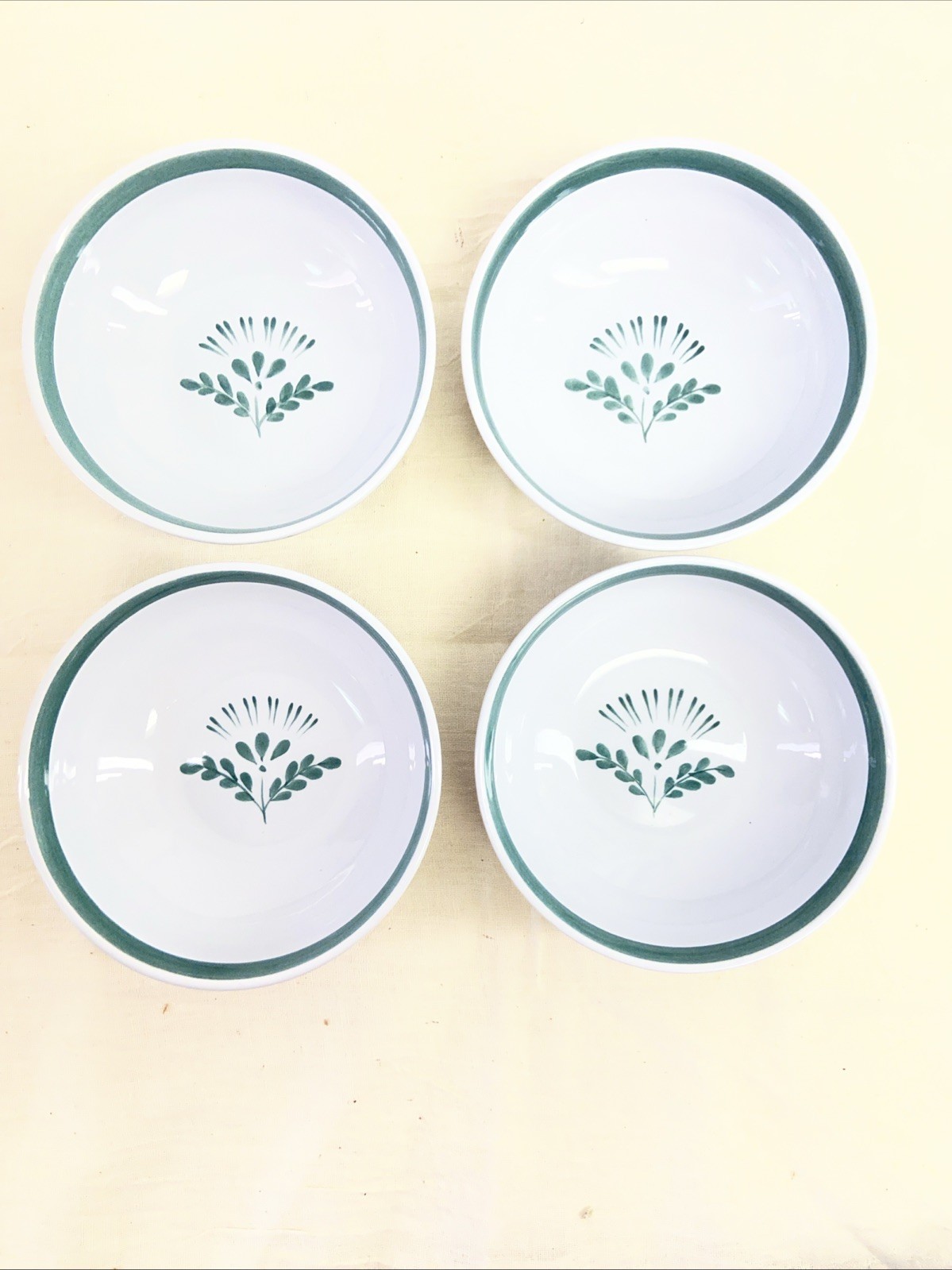 4 (Four) Arabia of Finland Green Thistle Cereal Bowl Rare Read